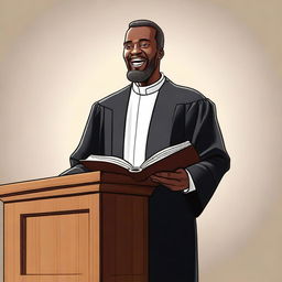 A realistic and detailed illustration of a preacher standing at a pulpit, delivering a sermon to a congregation