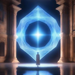 A floating rhombus emits an ethereal blue light