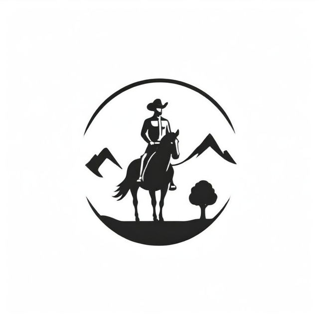 Monochrome logo design featuring an iconic representation of a ranch