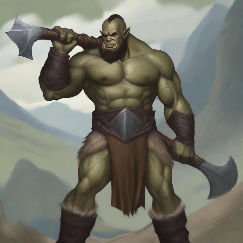 A detailed illustration of a half-orc character