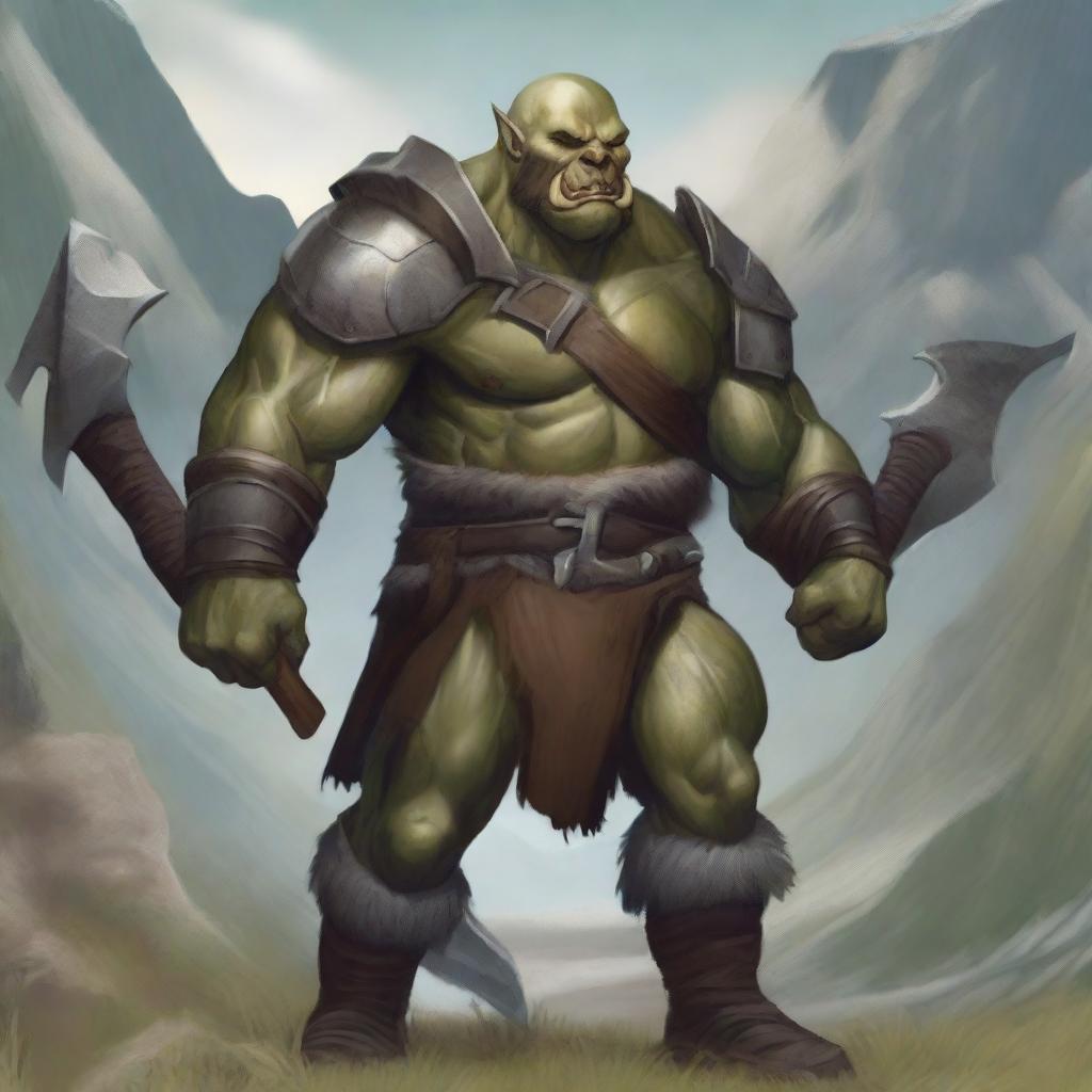 A detailed illustration of a half-orc character