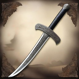 A highly detailed double-bladed scimitar with intricate engravings on the blade and a beautifully crafted hilt