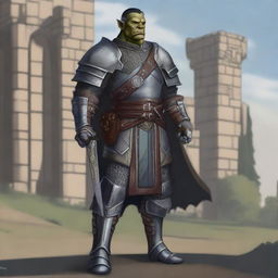 A detailed illustration of a half-orc noble fighter