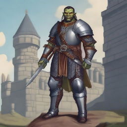 A detailed illustration of a half-orc noble fighter