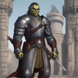 A detailed illustration of a half-orc noble fighter