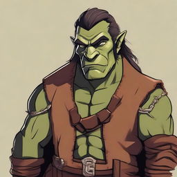 Create an image of a laid-back half-orc noble character in a cartoon style