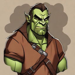 Create an image of a laid-back half-orc noble character in a cartoon style