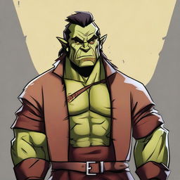 Create an image of a laid-back half-orc noble character in a cartoon style