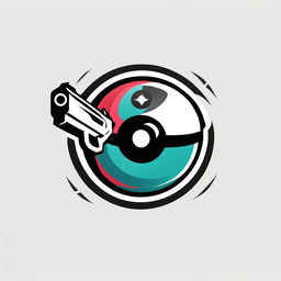 Logo with text 'Pokemon with Guns', Pokeball replacing 'O' in 'Pokemon', handgun-shaped 'G' in 'Guns', vibrant Pokemon colors contrasted with grays and blacks on a white background.