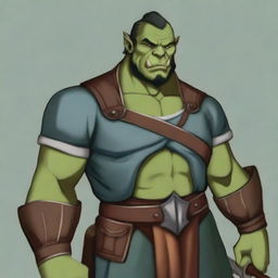 Create a blue-green cartoon depiction of a laid-back half-orc noble fighter