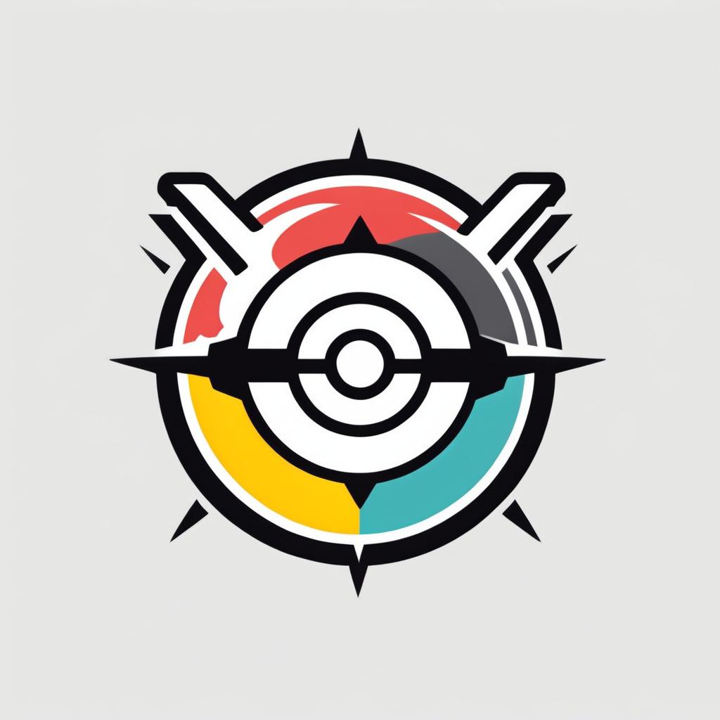 Logo with text 'Pokemon with Guns', Pokeball replacing 'O' in 'Pokemon', handgun-shaped 'G' in 'Guns', vibrant Pokemon colors contrasted with grays and blacks on a white background.