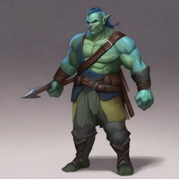 Create an image of a laid-back half-orc noble fighter with blue-green skin