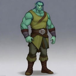 Create an image of a laid-back half-orc noble fighter with blue-green skin