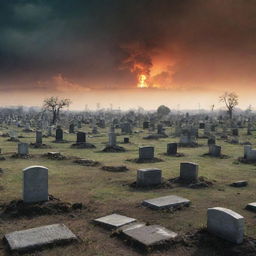 A stark book cover featuring a cemetery in the aftermath of a nuclear explosion, with derelict tombstones standing amidst the apocalyptic landscape under a hauntingly bright, radioactive sky.