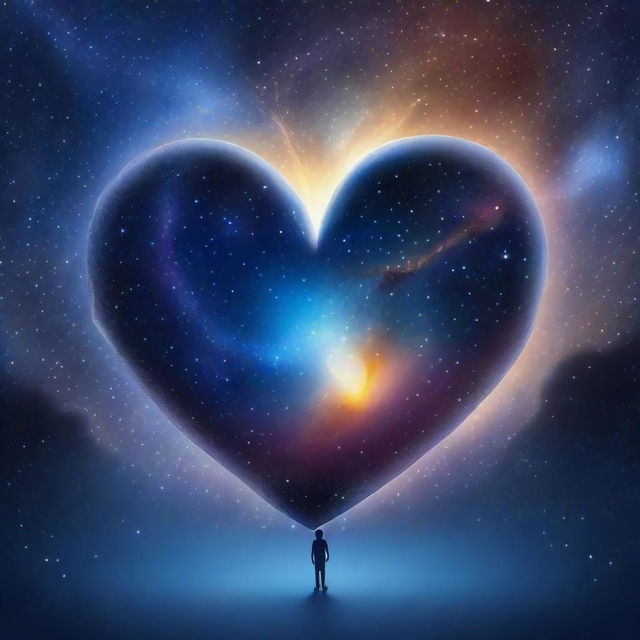 An image of astral projection featuring a huge heart made of the Milky Way galaxy