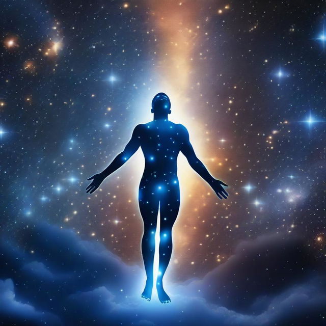 An image of astral projection featuring an energy body flying towards the Milky Way galaxy