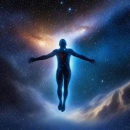 An image of astral projection featuring an energy body flying towards the Milky Way galaxy