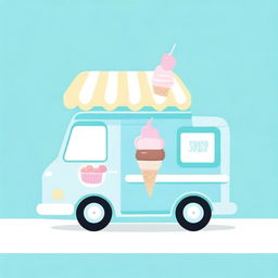 A charming ice cream truck in blue pastel colors, perfect for a baby shower invitation