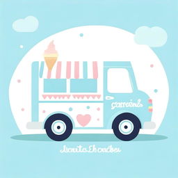 A charming ice cream truck in blue pastel colors, perfect for a baby shower invitation