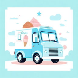 A charming ice cream truck illustrated in blue pastel colors, perfect for a baby shower invitation