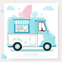 A charming ice cream truck illustrated in blue pastel colors, perfect for a baby shower invitation