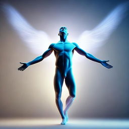 An image depicting an energy body flying with its face turned backward