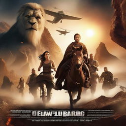 Create a captivating movie poster featuring an epic adventure scene