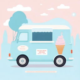 An ice cream van in blue pastel colors, designed for a baby shower invitation