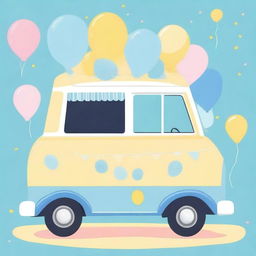 A charming ice cream van in blue and yellow pastel colors, perfect for a baby shower invitation