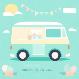 An ice cream van designed in blue, mint, and yellow pastel colors, perfect for a baby shower invitation