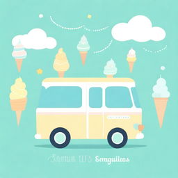 An ice cream van designed in blue, mint, and yellow pastel colors, perfect for a baby shower invitation