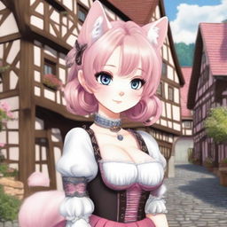 A German cat girl with pale skin and pink hair