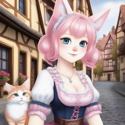 A German cat girl with pale skin and pink hair