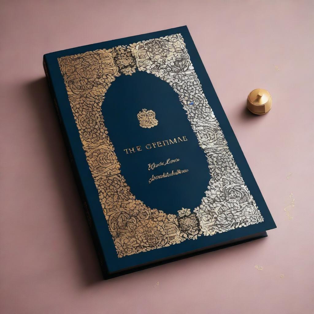 Create a luxurious and elegant book cover design with gold leaf trim and a royal, rich feel