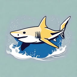 Create a t-shirt design featuring a gold-colored shark swimming in the water, shaped like a white star