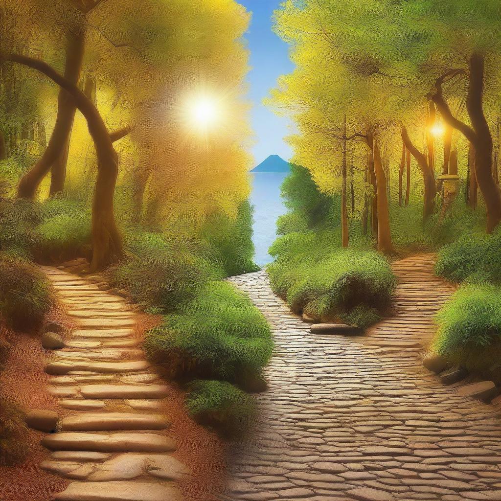 Create a series of captivating images depicting pathways leading to prosperity