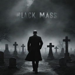 Design a compelling book cover titled 'Black Mass'. The theme should be haunting, featuring a stark cemetery scene after a nuclear explosion in the background, under a foreboding, radioactive sky.