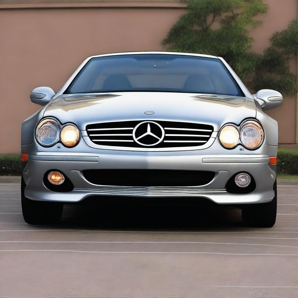 A 2004 Mercedes SL featuring round LED daytime running light headlights