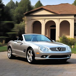 A 2004 Mercedes SL with redesigned headlights featuring modern DRL (Daytime Running Light) LED technology