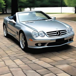 A 2004 Mercedes SL with redesigned headlights featuring modern DRL (Daytime Running Light) LED technology