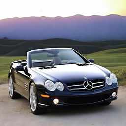 A 2004 Mercedes SL with redesigned headlights featuring modern DRL (Daytime Running Light) LED technology