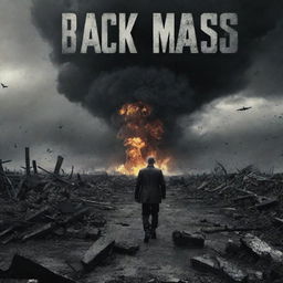 Design a haunting book cover titled 'Black Mass' featuring a post-nuclear explosion world with wreckage and radioactive debris. Evoke an apocalyptic atmosphere that harmonizes with the book's dark themes.