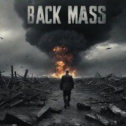 Design a haunting book cover titled 'Black Mass' featuring a post-nuclear explosion world with wreckage and radioactive debris. Evoke an apocalyptic atmosphere that harmonizes with the book's dark themes.