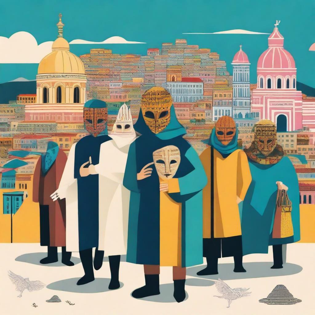 Create an image depicting the theme 'Illusions in Tbilisi: Life among masks'