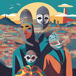 Create an image depicting the theme 'Illusions in Tbilisi: Life among masks'