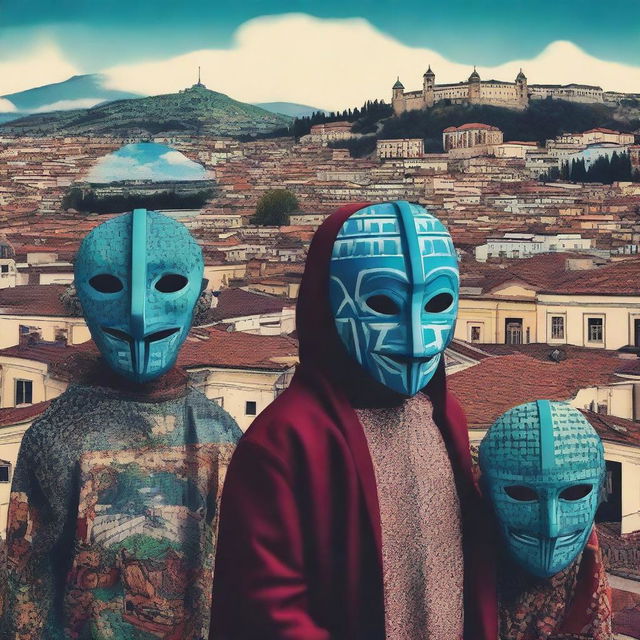 Create an image with the theme 'Illusions in Tbilisi: Life among masks'