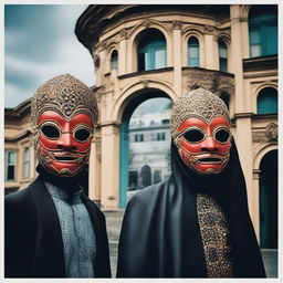 Create an image with the theme 'Illusions in Tbilisi: Life among masks'