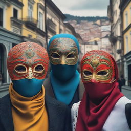 Create an image with the theme 'Illusions in Tbilisi: Life among masks'