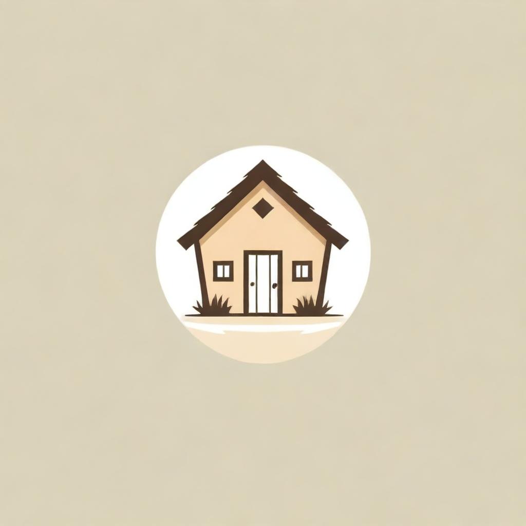 Logo design featuring a detailed, rustic straw hut