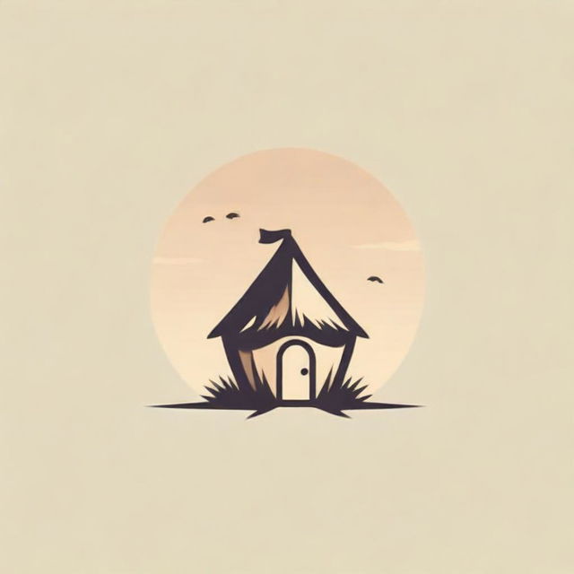 Logo design featuring a detailed, rustic straw hut